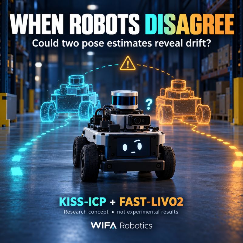 Research concept illustration comparing KISS-ICP and FAST-LIVO2 estimates, labelled as a concept rather than experimental results.